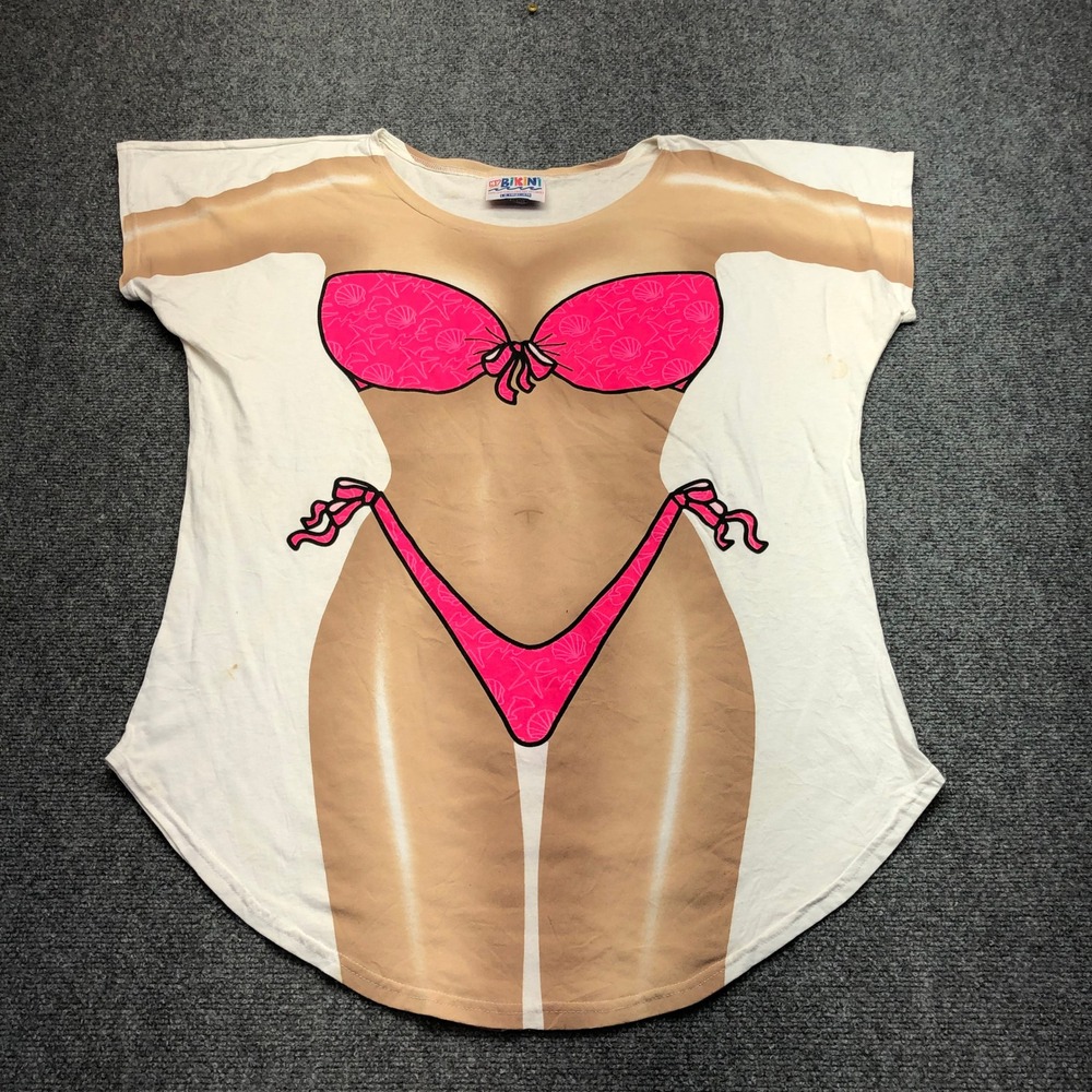 Vintage LA Imprints My Bikini T-Shirt Cover Up Pink Graphic Made in USA OSFM